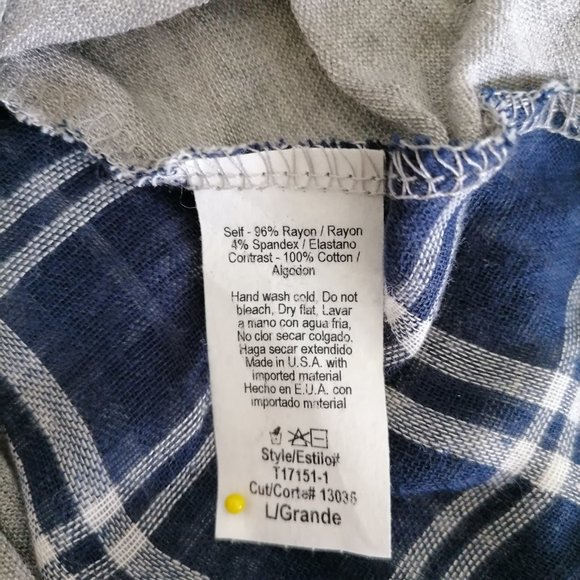 Easel Womens Gray Blue Plaid Back Long Sleeve Pocket Tunic T-Shirt Size L - Picture 6 of 6